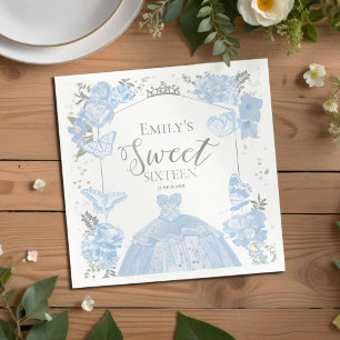 Serviette En Papier Sweet 16 Napkins Papillon Dusty Blue robe Floral
