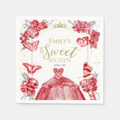 Serviette En Papier Sweet 16 Napkins Papillon rouge robe florale (Devant)