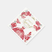 Serviette En Papier Sweet 16 Napkins Papillon rouge robe florale (Coin)