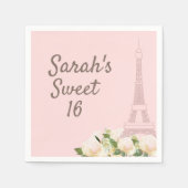 Serviette En Papier Sweet 16 Or rose Tour Eiffel Anniversaire (Devant)