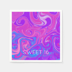 Serviette En Papier SWEET 16 Paint Swirl rose violet bleu marbre Art
