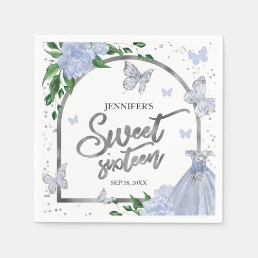 Serviette En Papier Sweet 16 Papillons Dusty Blue Blush Gown (Devant)