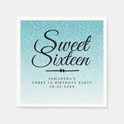 Serviette En Papier Sweet 16 Parties scintillant Bleue Ombre Personnal (Devant)
