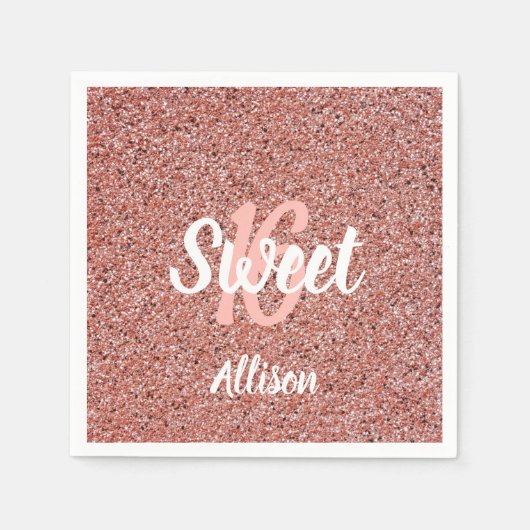 Serviette En Papier Sweet 16 Parties scintillant rose personnalisée (Devant)