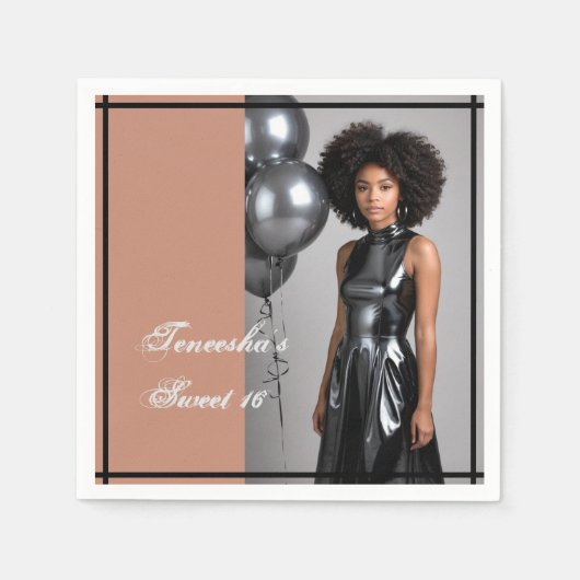 Serviette En Papier sweet 16 party paper napkin mocha brown (Devant)