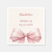 Serviette En Papier Sweet 16 pink bow ivory (Devant)