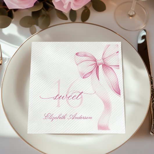 Serviette En Papier Sweet 16 Pink Bow Napkins