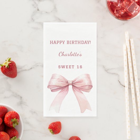Serviette En Papier Sweet 16 pink bow white (En situation)