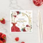 Serviette En Papier Sweet 16 Robe Rouge Florale Papillon (En situation)