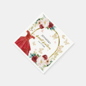 Serviette En Papier Sweet 16 Robe Rouge Florale Papillon (Coin)