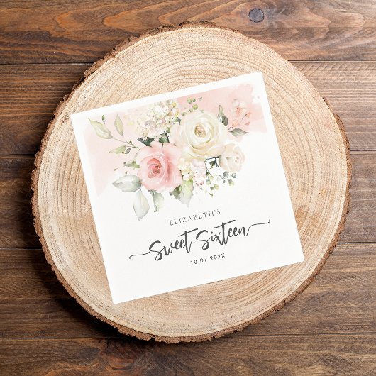 Serviette En Papier Sweet 16 rose floral papier fête d'anniversaire
