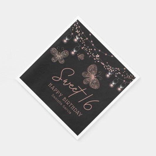 Serviette En Papier Sweet 16 Rose Gold Butterfly Chic Moderne Annivers (Coin)