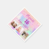 Serviette En Papier Sweet 16 rose holographique nom photo (Coin)