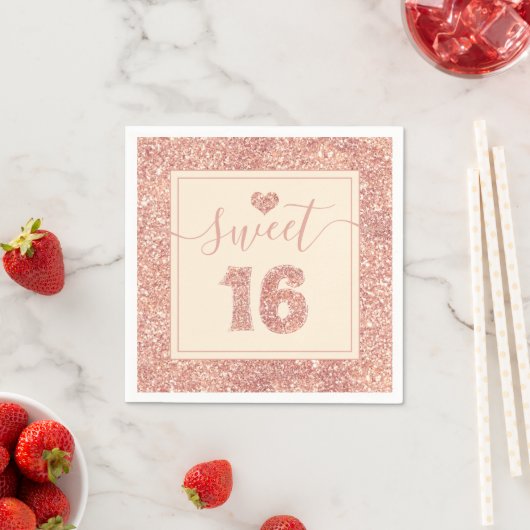 Serviette En Papier Sweet 16 Saumon rose Faux Parties scintillant Anni (En situation)