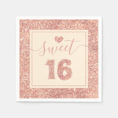 Serviette En Papier Sweet 16 Saumon rose Faux Parties scintillant Anni (Devant)