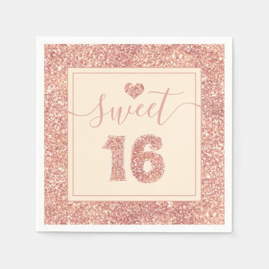 Serviette En Papier Sweet 16 Saumon rose Faux Parties scintillant Anni (Devant)