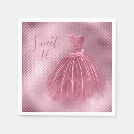 Serviette En Papier Sweet 16 Seize Roses Robe Parties scintillant Soir (Devant)