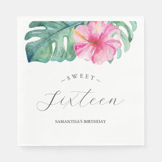Serviette En Papier Sweet 16 Thème Tropical Anniversaire (Devant)