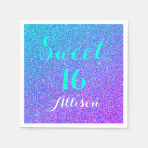 Serviette En Papier Sweet 16 Turquoise Purple Ombre Parties scintillan