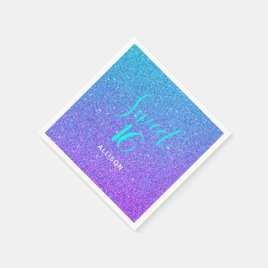 Serviette En Papier Sweet 16 Turquoise Purple Ombre Parties scintillan (Coin)