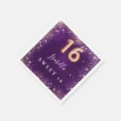Serviette En Papier Sweet 16 violet rose or mousseux nom (Coin)