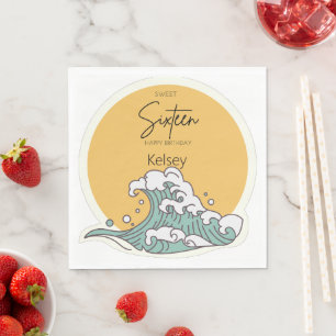 Serviette En Papier Sweet 16 Wave and Sun Monogram - Nom