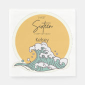 Serviette En Papier Sweet 16 Wave and Sun Monogram - Nom (Devant)