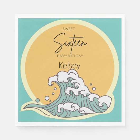 Serviette En Papier Sweet 16 Wave and Sun Monogram - Nom (Devant)