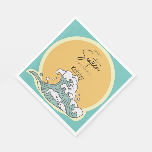 Serviette En Papier Sweet 16 Wave and Sun Monogram - Nom (Coin)