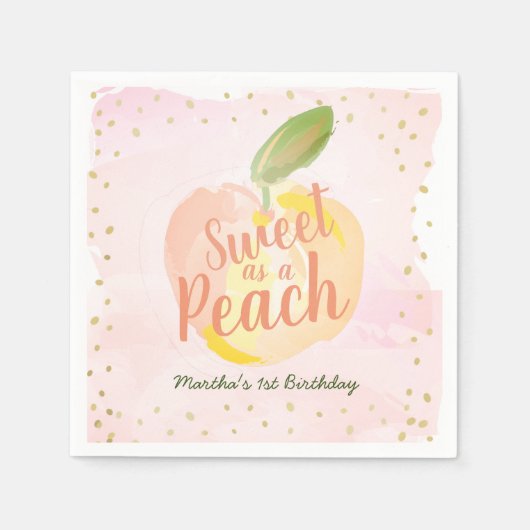 Serviette En Papier Sweet as a Peach Girl Pink Anniversaire (Devant)