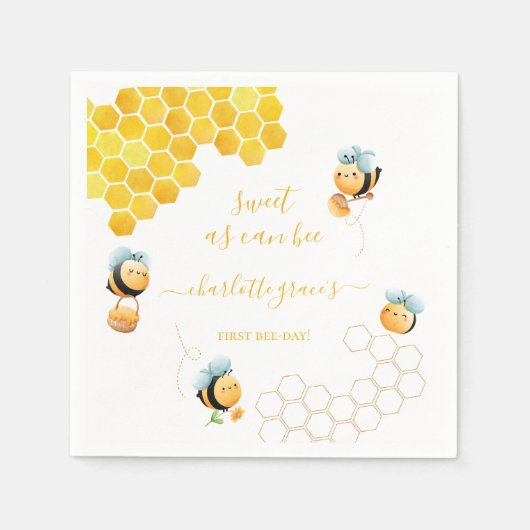 Serviette En Papier Sweet As Can Bee Baby's First Birthday (Devant)