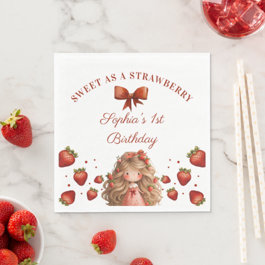 Serviette En Papier Sweet As Strawberry Girl Bonne fête d'anniversaire (En situation)