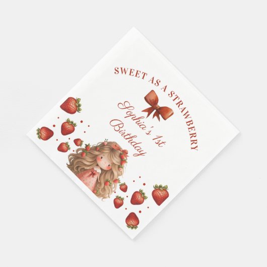 Serviette En Papier Sweet As Strawberry Girl Bonne fête d'anniversaire (Coin)