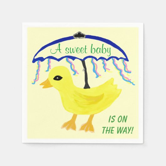 Serviette En Papier Sweet Baby Jaune Baby shower Ducky Parapluie (Devant)