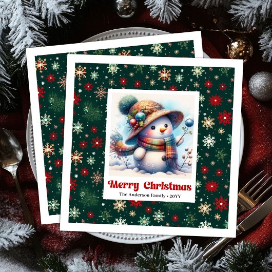 Serviette En Papier Sweet cartoon snowman with snowflakes kids napkins