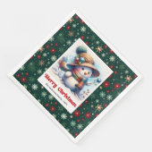 Serviette En Papier Sweet cartoon snowman with snowflakes kids napkins (Coin)