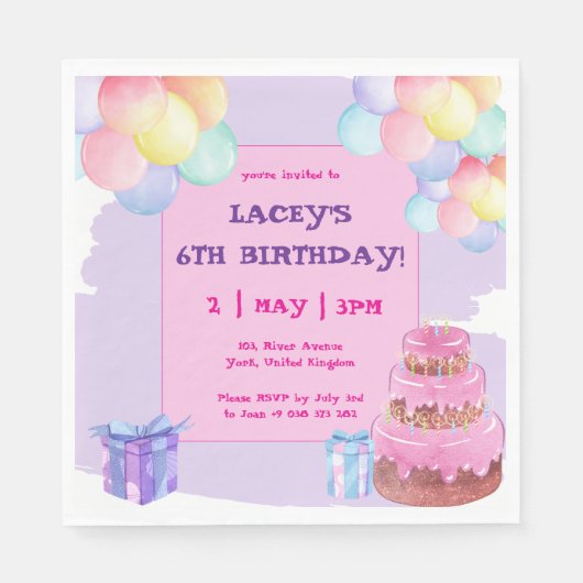 Serviette En Papier Sweet Celebration : Purple Anniversaire Papier Nap (Devant)