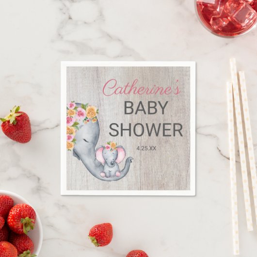 Serviette En Papier Sweet Elephant Floral Girl Baby shower rustique (En situation)
