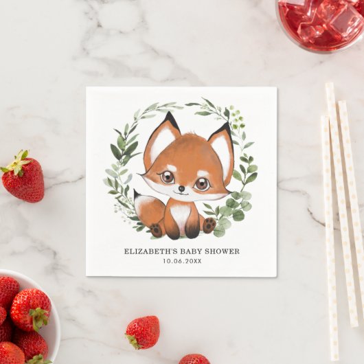 Serviette En Papier Sweet Fox Botanical Greenery Forêt Bébé Anniversai (En situation)