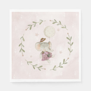 Serviette En Papier Sweet Girl Botanical Boho Elephant Baby shower