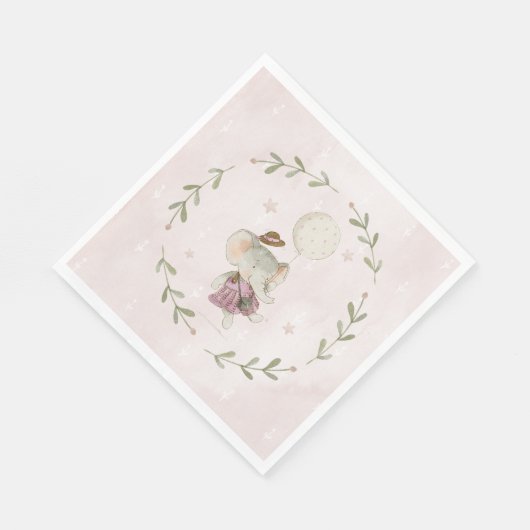 Serviette En Papier Sweet Girl Botanical Boho Elephant Baby shower (Coin)