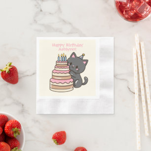 Serviette En Papier Sweet Kawaii Chat noir fête d'anniversaire