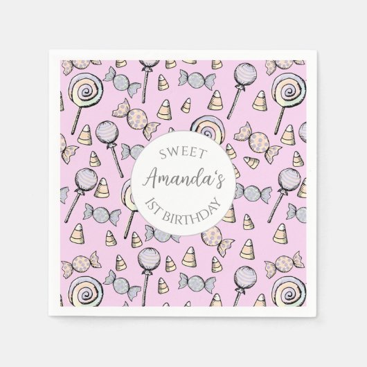Serviette En Papier Sweet Little One Candy Thème 1er anniversaire Pers (Devant)