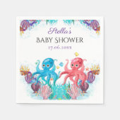 Serviette En Papier Sweet Ocean Twins Octopus Seashells Baby shower (Devant)