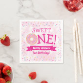 Serviette En Papier Sweet ONE Donut 1er anniversaire fille rose (En situation)