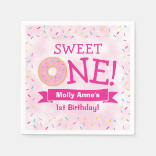 Serviette En Papier Sweet ONE Donut 1er anniversaire fille rose