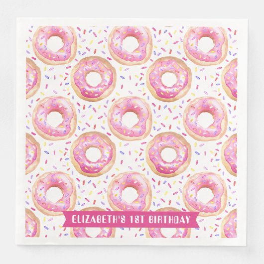 Serviette En Papier Sweet One Donut rose 1er anniversaire fête (Devant)