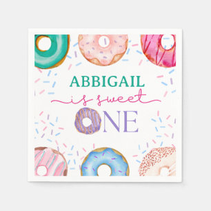 Serviette En Papier Sweet One Donut Rose Frosting Girl's 1er Anniversa