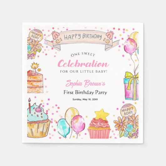 Serviette En Papier Sweet One Ice Cream 1st Birthday Party  (Devant)