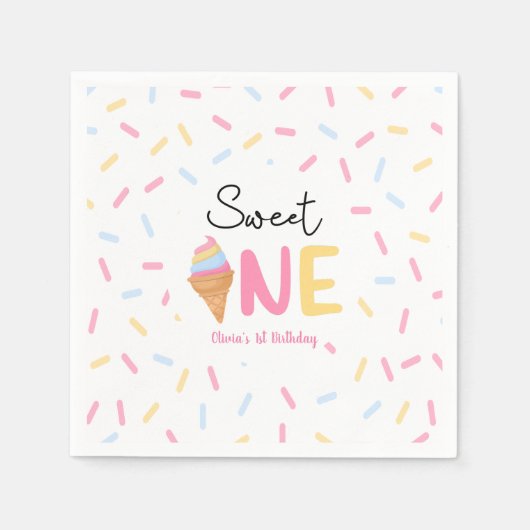 Serviette En Papier Sweet One Ice Cream Première fête d'anniversaire (Devant)